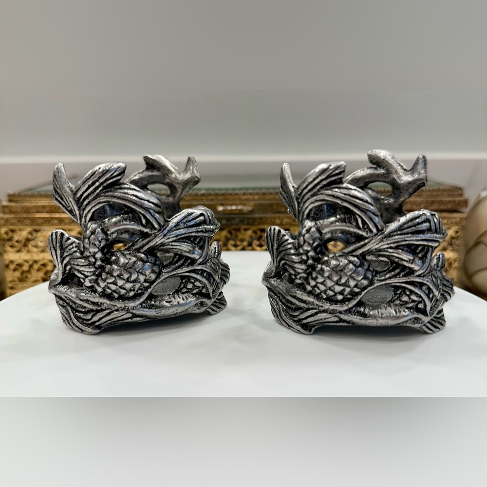 Vintage 1997/1998 Carson Pewter Accents - 2 Pine Ridge Candle Jar Holders - EUC